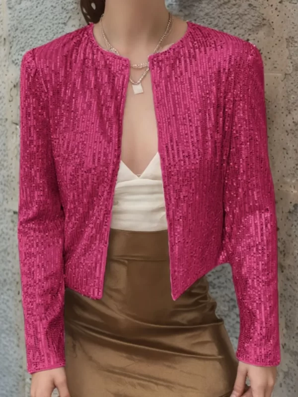Full Size Sequin Open Front Cropped Jacket - Image 26