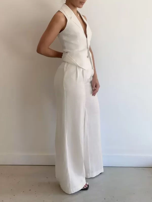 Devine Lapel Collar Sleeveless Top and Pants Set - Image 2