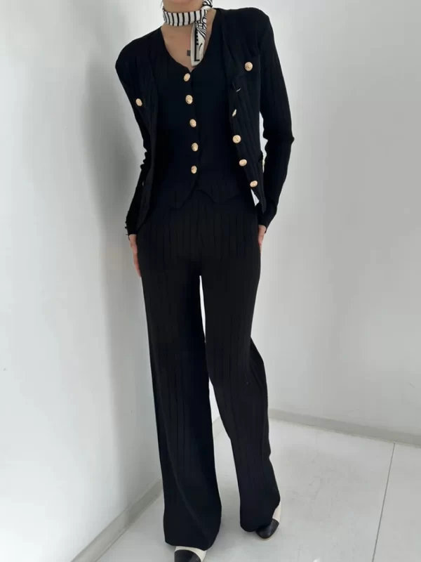 V-Neck Tank, Cardigan and Pants Three-Piece Sweater Set - Image 11