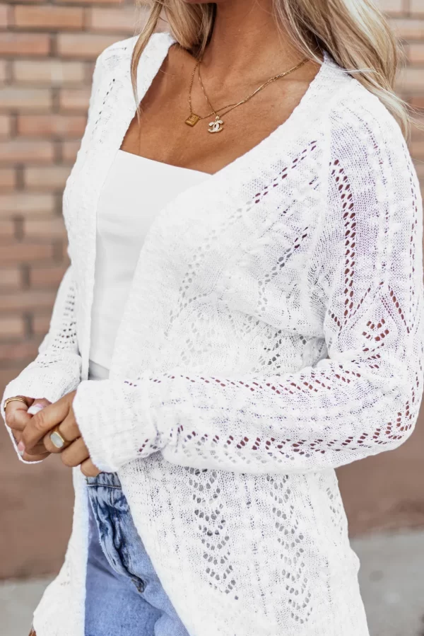 Openwork Open Front Long Sleeve Cardigan - Image 10
