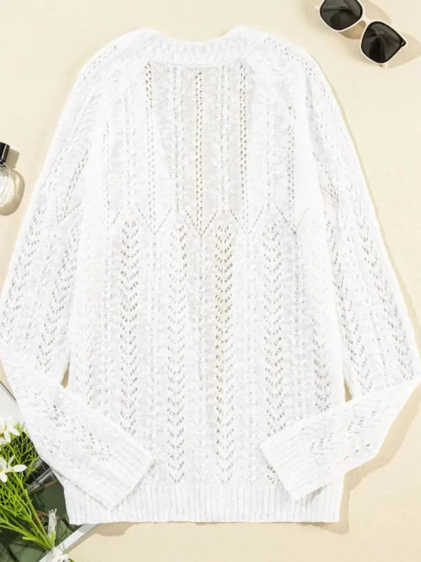Openwork Open Front Long Sleeve Cardigan - Image 8