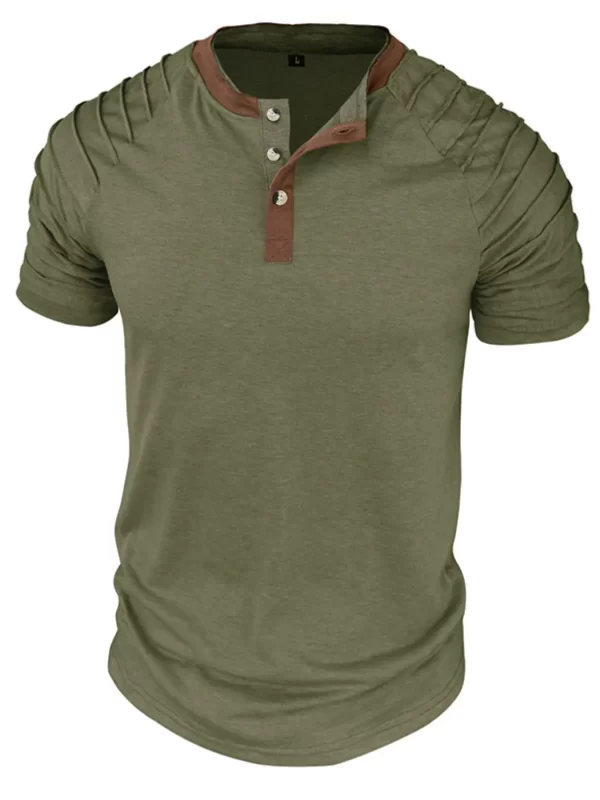 Men's Full Size Casual Henley Short Sleeve Top with Contrast Collar Plus Size - Image 4