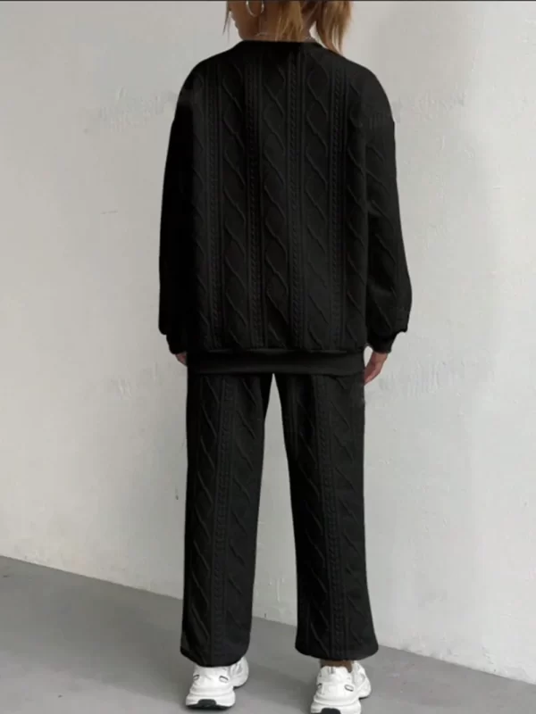 Texture Round Neck Top and Pants Set - Image 11