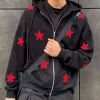 Men's Contrast Star Hooded Zip Up Hoodie
