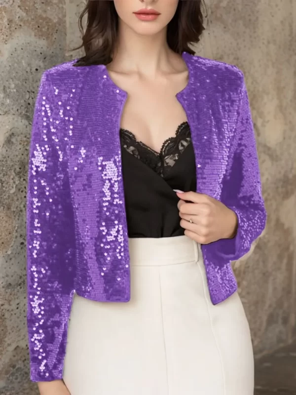 Full Size Sequin Open Front Cropped Jacket - Image 17