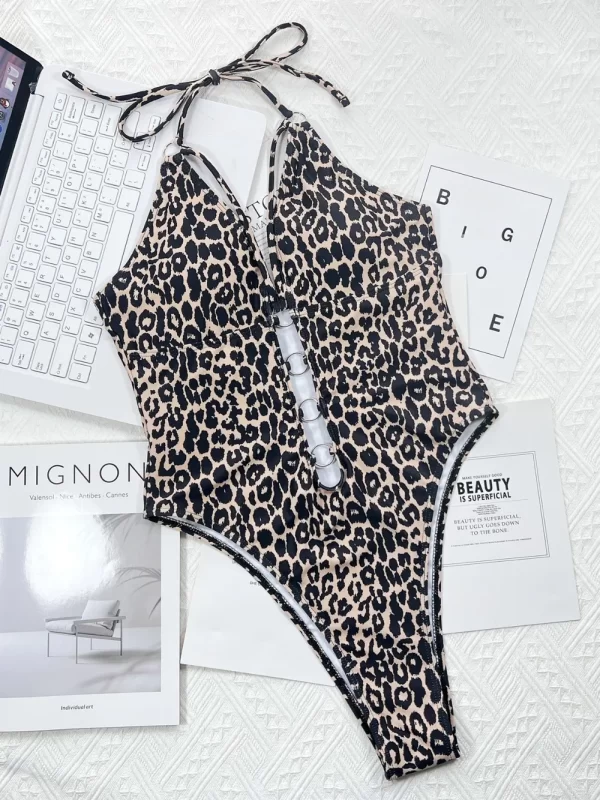Leopard Cutout Halter Neck One-Piece Swimwear - Image 2