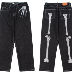 Men's Skeleton Embroidered Straight Leg Jeans