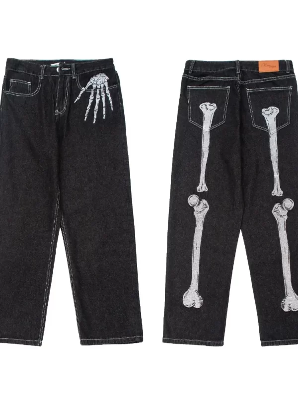 Men's Skeleton Embroidered Straight Leg Jeans