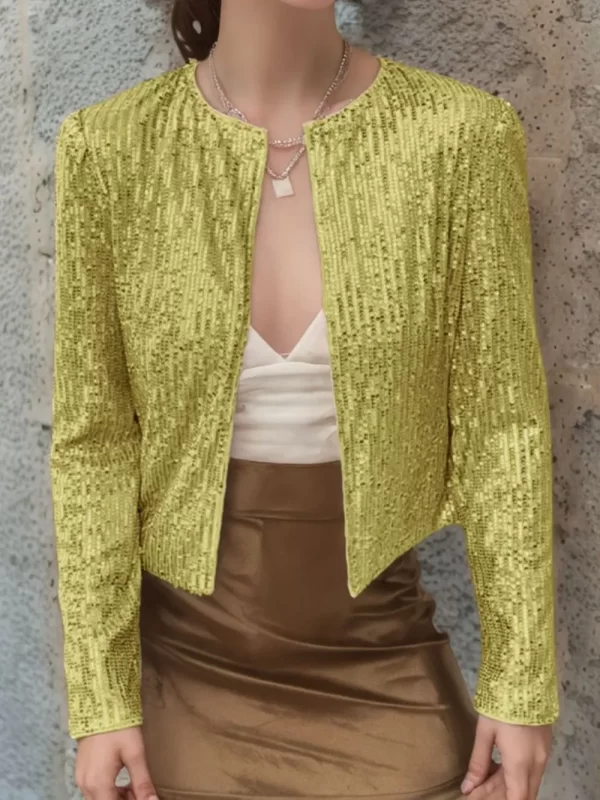 Full Size Sequin Open Front Cropped Jacket - Image 10