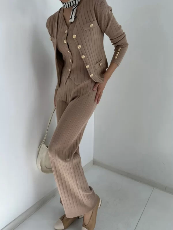 V-Neck Tank, Cardigan and Pants Three-Piece Sweater Set - Image 7