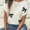 Bow Pattern Knit Short Sleeve Sweater