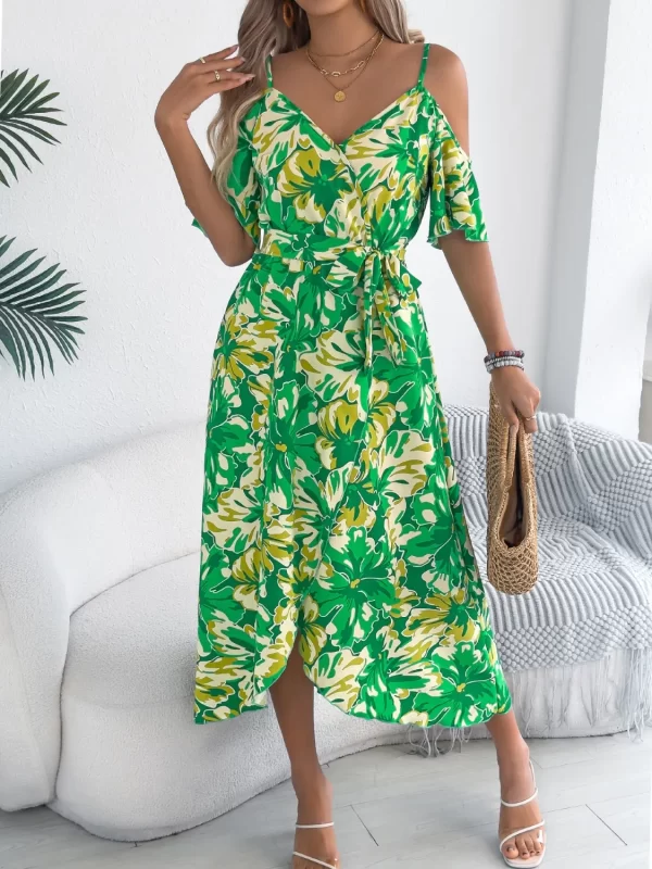 Printed Cold Shoulder Midi Cami Dress - Image 4