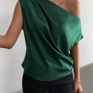 Asymmetrica One-Shoulder Draped Blouse