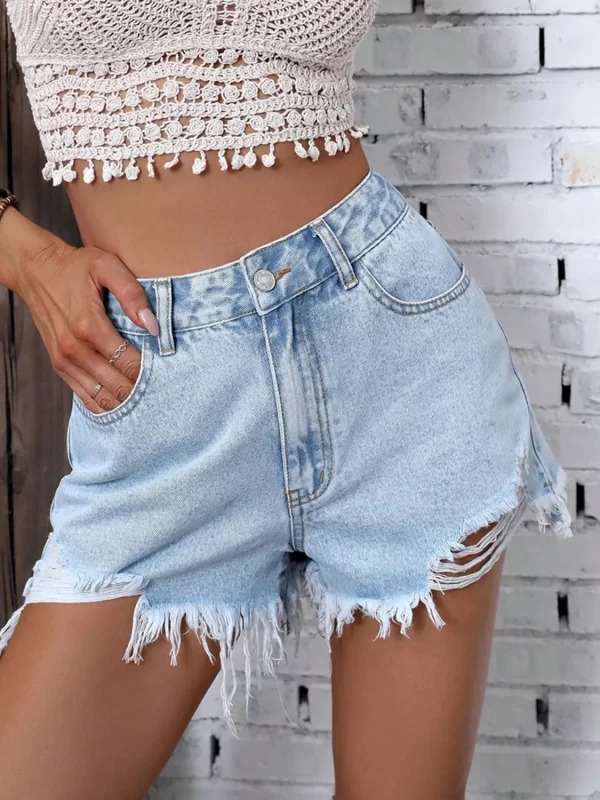 Raw Hem Denim Shorts - Image 4