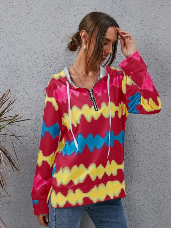 Contrast Quarter Zip Dropped Shoulder Hoodie - Image 12