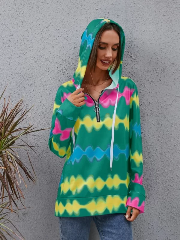 Contrast Quarter Zip Dropped Shoulder Hoodie - Image 7