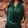 Sleeveless Wrap Draped  Blouse