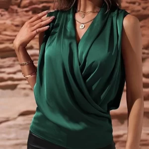 Sleeveless Wrap Draped  Blouse