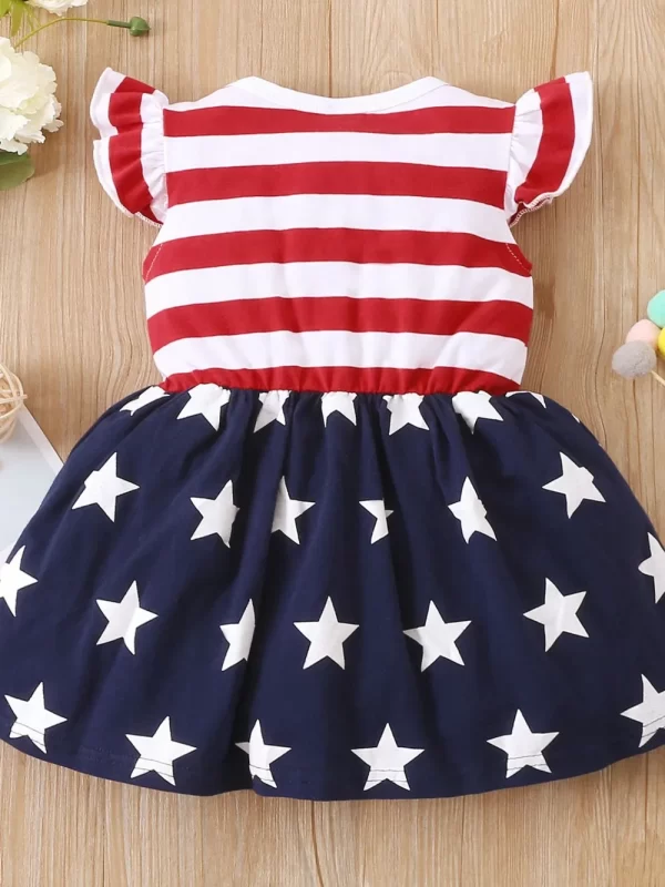Striped & Stars Ruffled Round Neck Cap Sleeve Dress - Image 5
