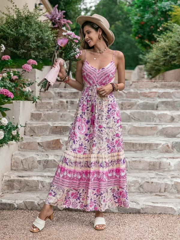 Tassel Printed V-Neck Maxi Dress - Image 3