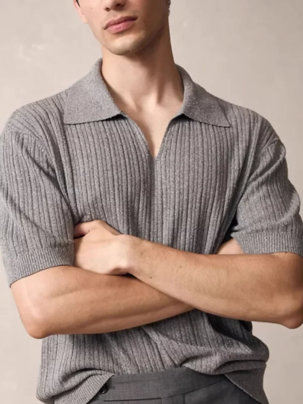 Men's Plus Size Johnny Collar Half Sleeve Knit Polo - Image 6
