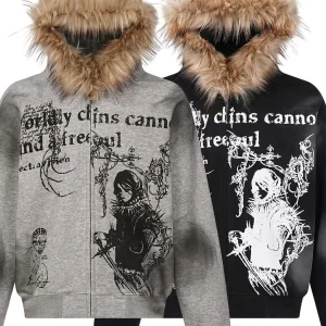 Men's Faux Fur Trim Graphic Print Hoodie