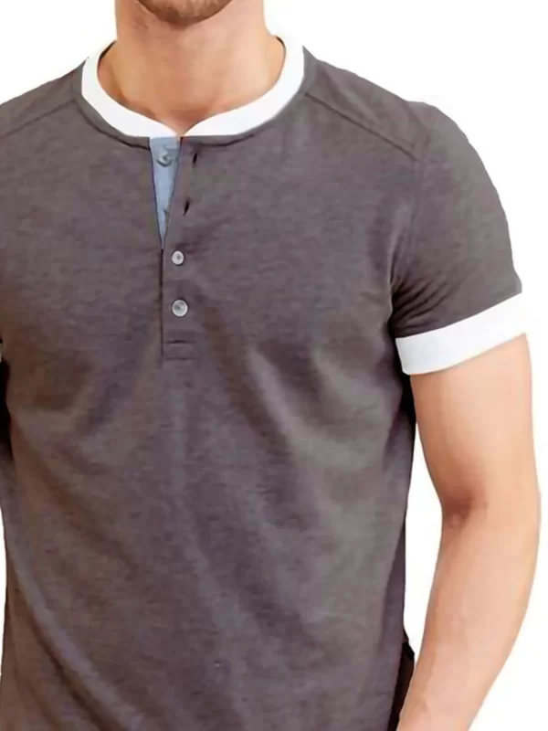 Men's Contrast Trim Henley Top - Image 2
