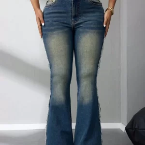 Side Raw Hem Flare Jeans