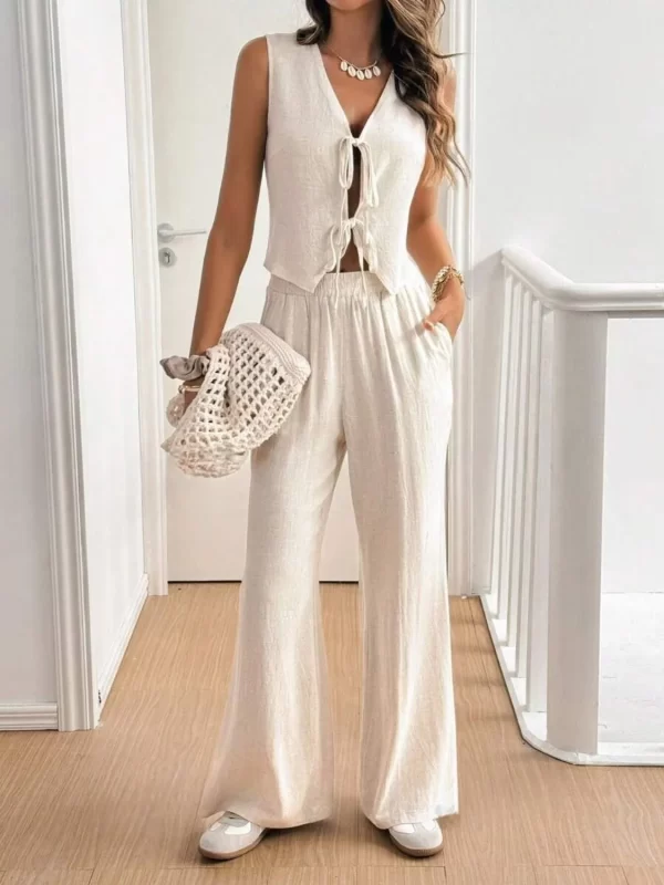 V Neck Sleeveless Top and Pants Set - Image 9
