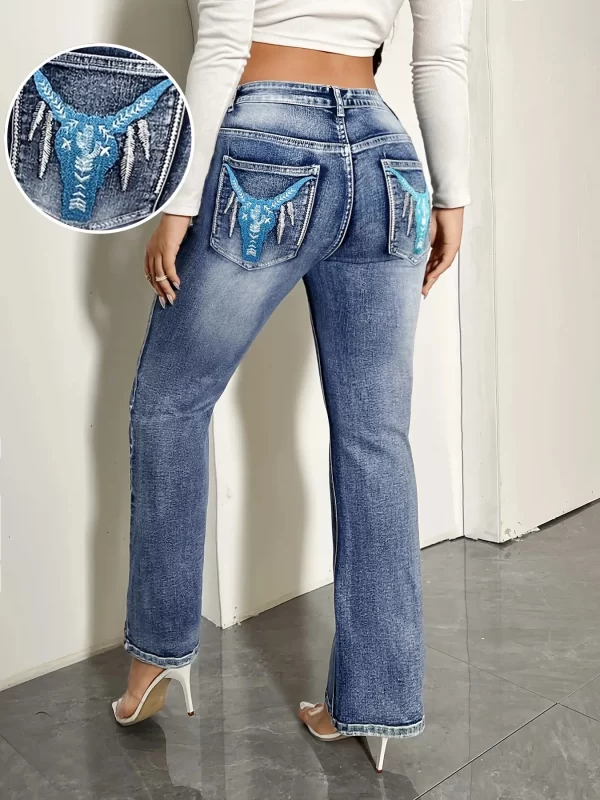 High Waist Vintage Wash Flare Denim Jeans - Image 3