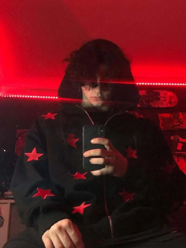 Men's Contrast Star Hooded Zip Up Hoodie - Image 2