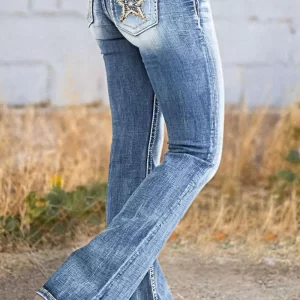 Star Embroidered Bootcut Jeans