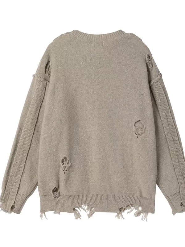 Men's Distressed Curved Panel Oversized Sweater - Image 12
