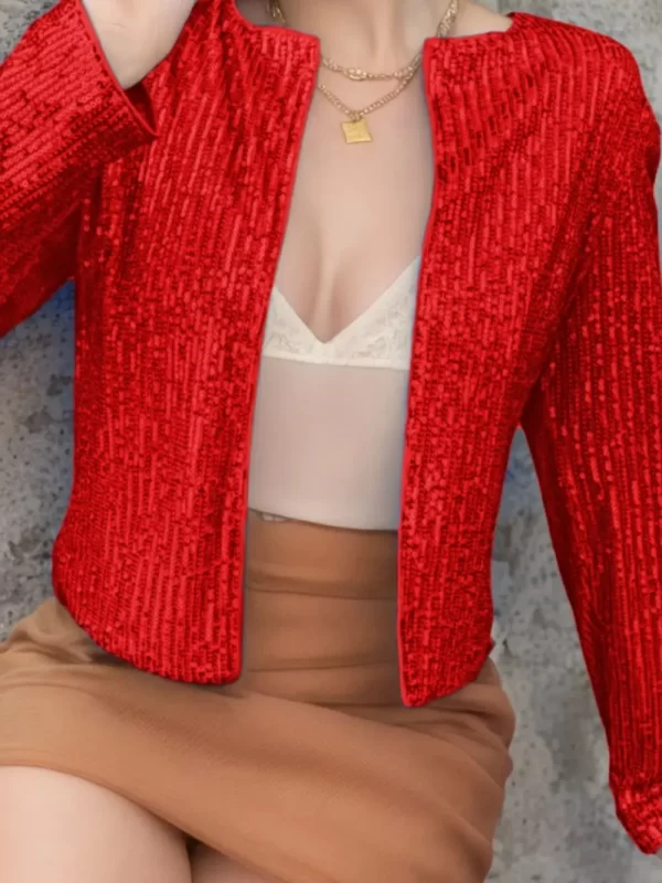 Full Size Sequin Open Front Cropped Jacket - Image 21