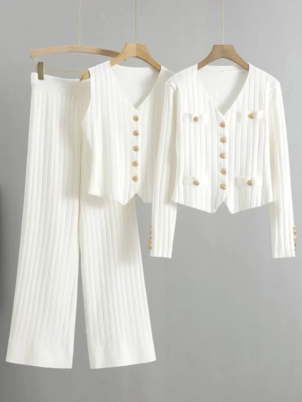 V-Neck Tank, Cardigan and Pants Three-Piece Sweater Set - Image 13