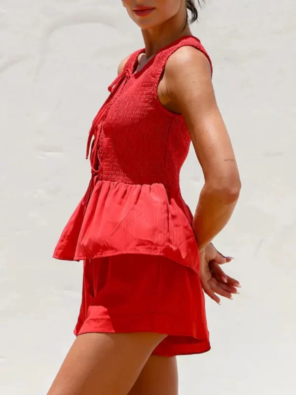Tied Front Smocked Top and Shorts Set - Image 7