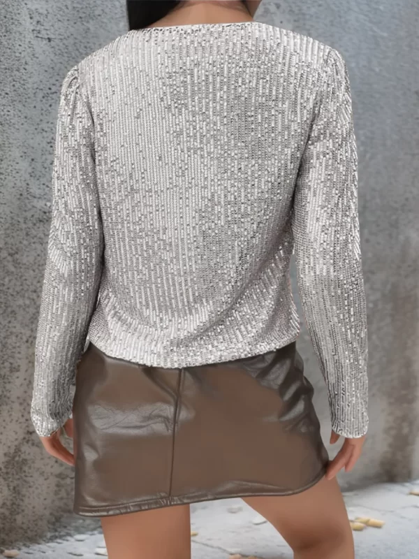 Full Size Sequin Open Front Cropped Jacket - Image 2