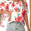 Floral Print Puffy Half Sleeve Blouse