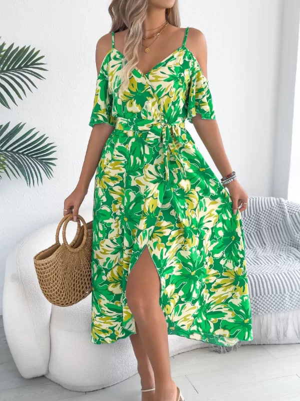 Printed Cold Shoulder Midi Cami Dress - Image 6