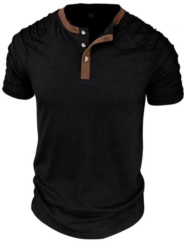 Men's Full Size Casual Henley Short Sleeve Top with Contrast Collar Plus Size - Image 12