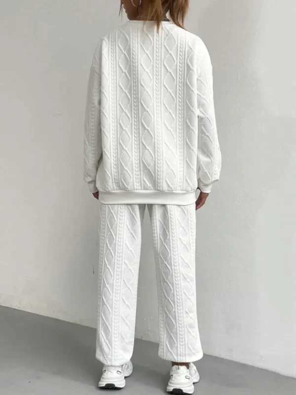 Texture Round Neck Top and Pants Set - Image 16
