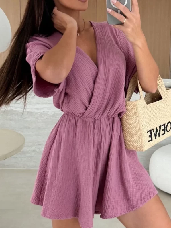 Surplice Half Sleeve Wrap Romper - Image 4