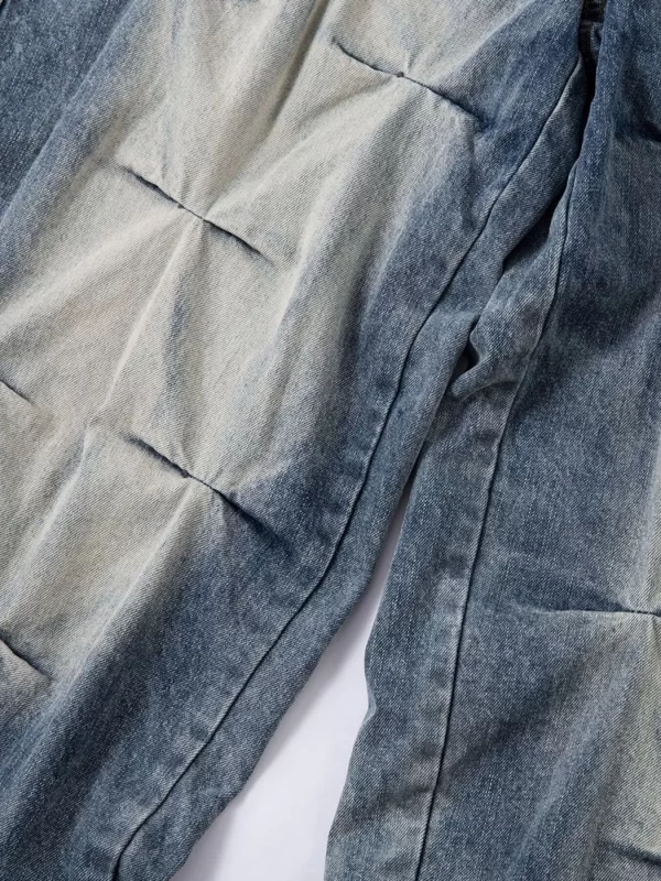 Men's Washed Wide Leg Pleated Jeans - Image 6
