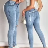 Distressed Skinny Jeans with Bow Back
