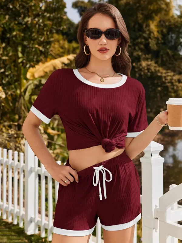 Ribbed Round Neck Top and Shorts Set - Image 8