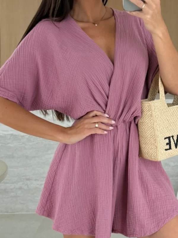 Surplice Half Sleeve Wrap Romper - Image 3