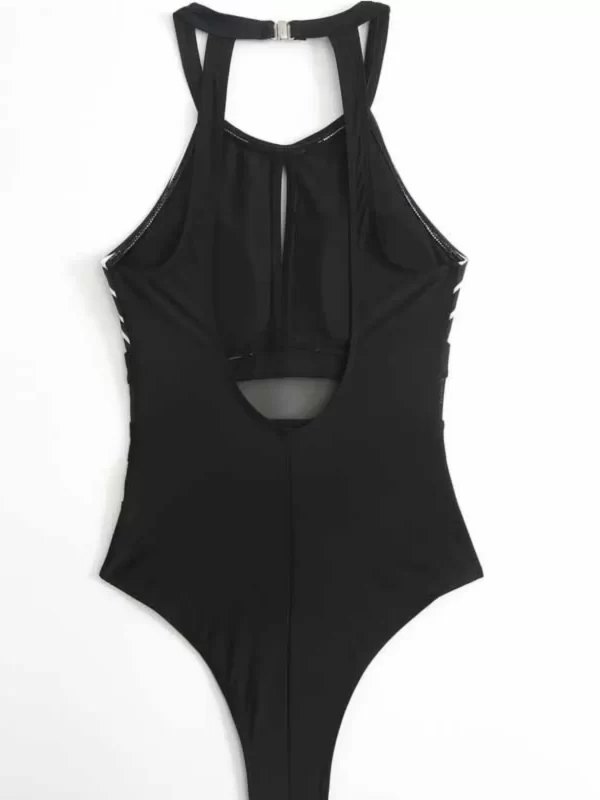 Mesh Detail Backless Striped One-Piece Swimsuit - Image 5