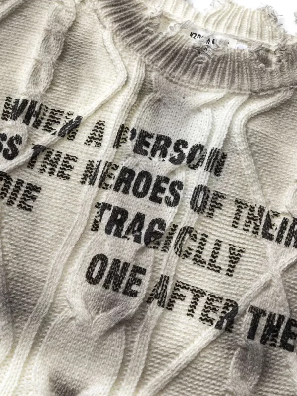 Men's Distressed Letter Round Neck Sweater - Image 8