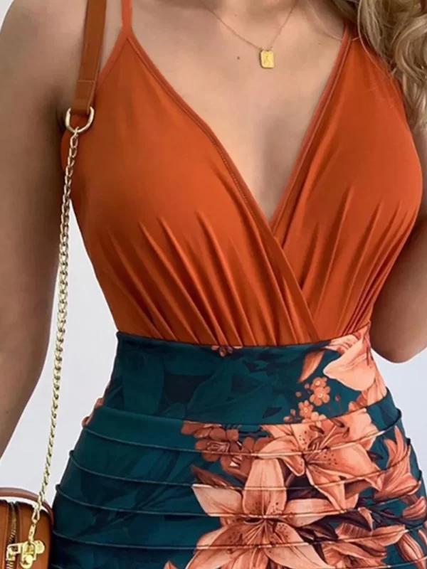 Surplice Spaghetti Strap Top and Printed Mini Skirt Set - Image 6