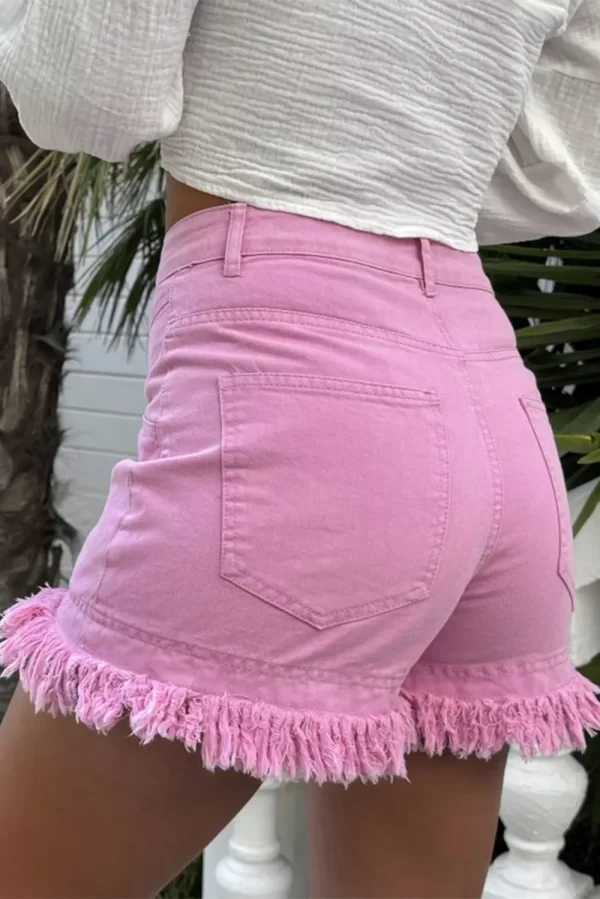 Raw Hem High Waist Denim Shorts - Image 3